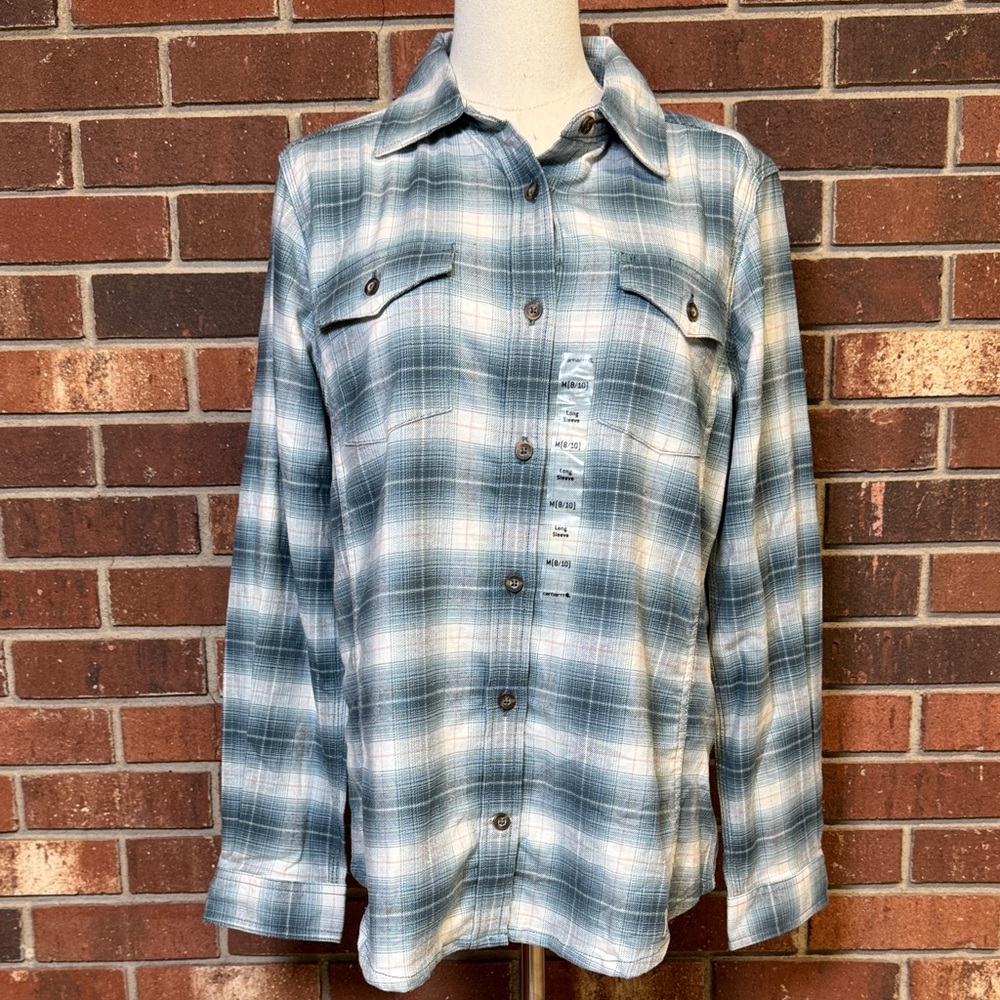 Carhartt Blue & White Plaid Flannel Button-Up Shirt Size Medium